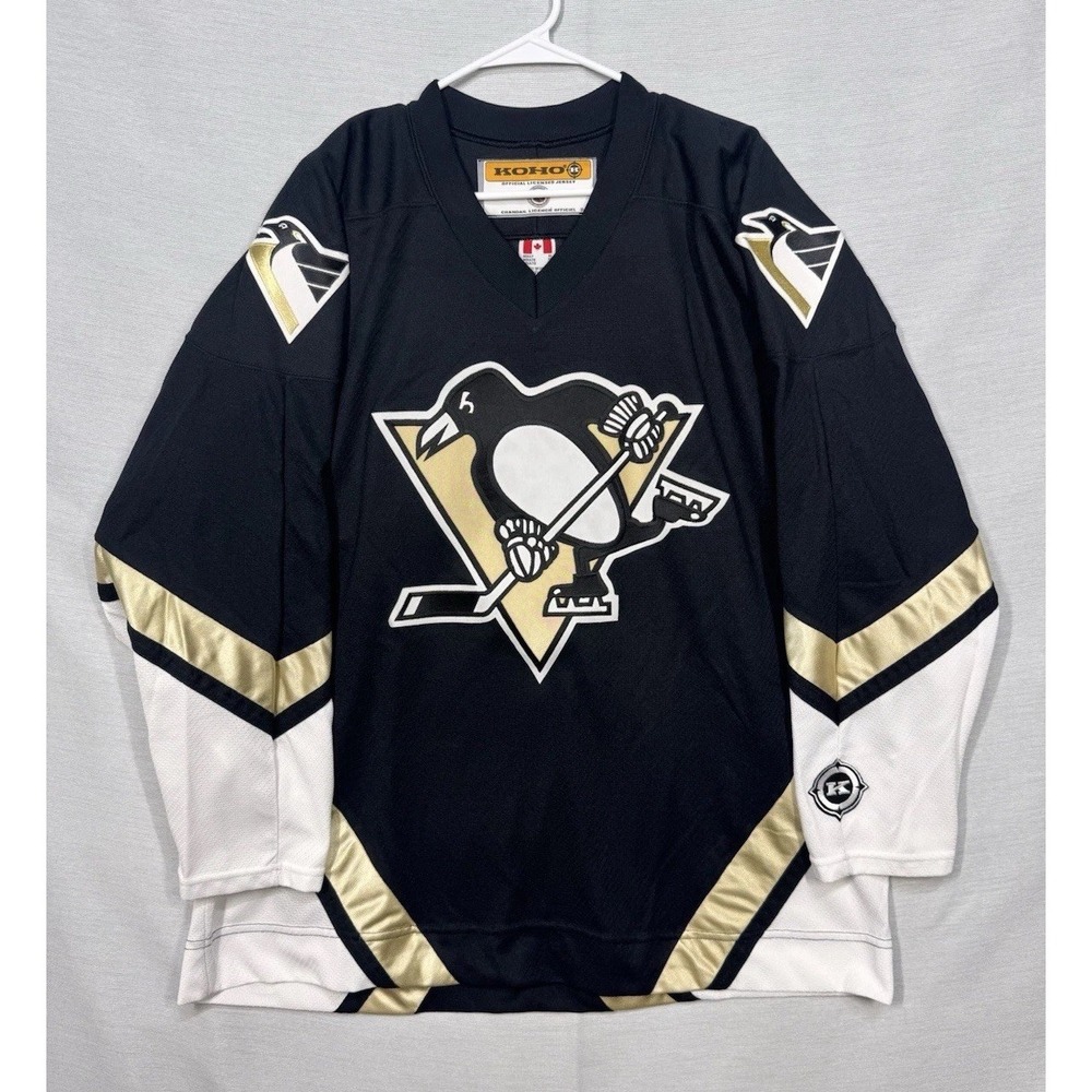 VTG Pittsburgh Penguins Koho Jersey Mens XL Black Stitched Air-Knit Canada Made